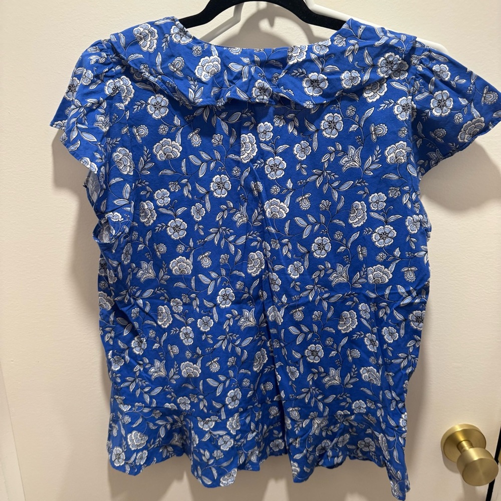 LOFT Floral Blue Ruffle Top - Picture 7 of 7